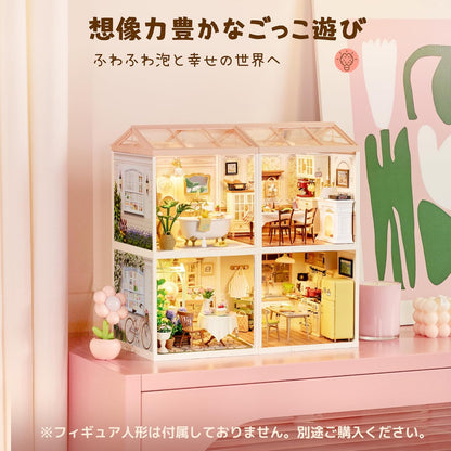 ROBOTIME DW014B Super Creator Pop Bubble Bathroom Miniature House Kit – DIY Dollhouse with LED Light &amp; Detailed Accessories