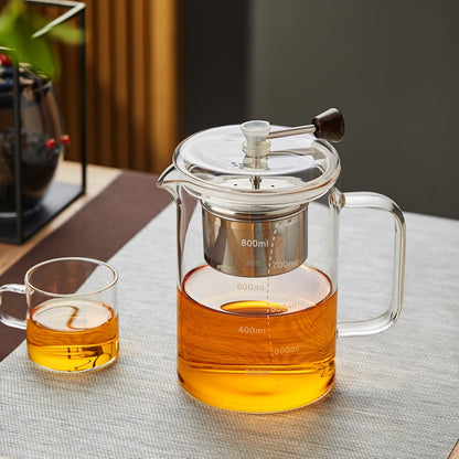 Pocarati Heat-Resistant Glass Tea Press 800ml – Stainless Steel Filter, Measuring Scale, Direct Flame Safe