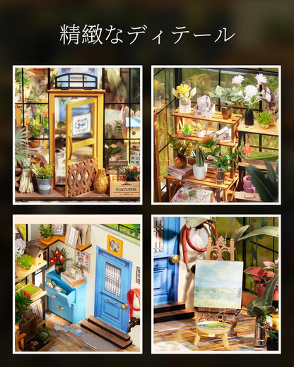 ROBOTIME DIY Miniature House Dollhouse Kit – Mini Model House with LED Light, Figures &amp; Accessories