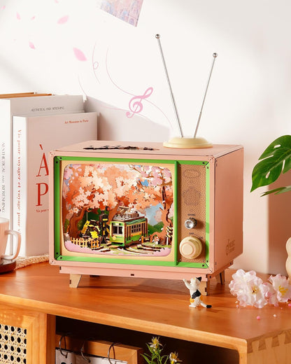 ROBOTIME Cherry Blossom Train Musical Box 3D Wooden Puzzle – DIY Handmade Music Box, Japanese-Inspired Craft Kit &amp; Home Decor for Kids and Adults