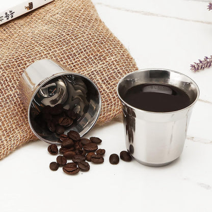 Easyworkz Stainless Steel Espresso Cups – Double Wall Insulated Demitasse Set of 2, 75ml, Chrome