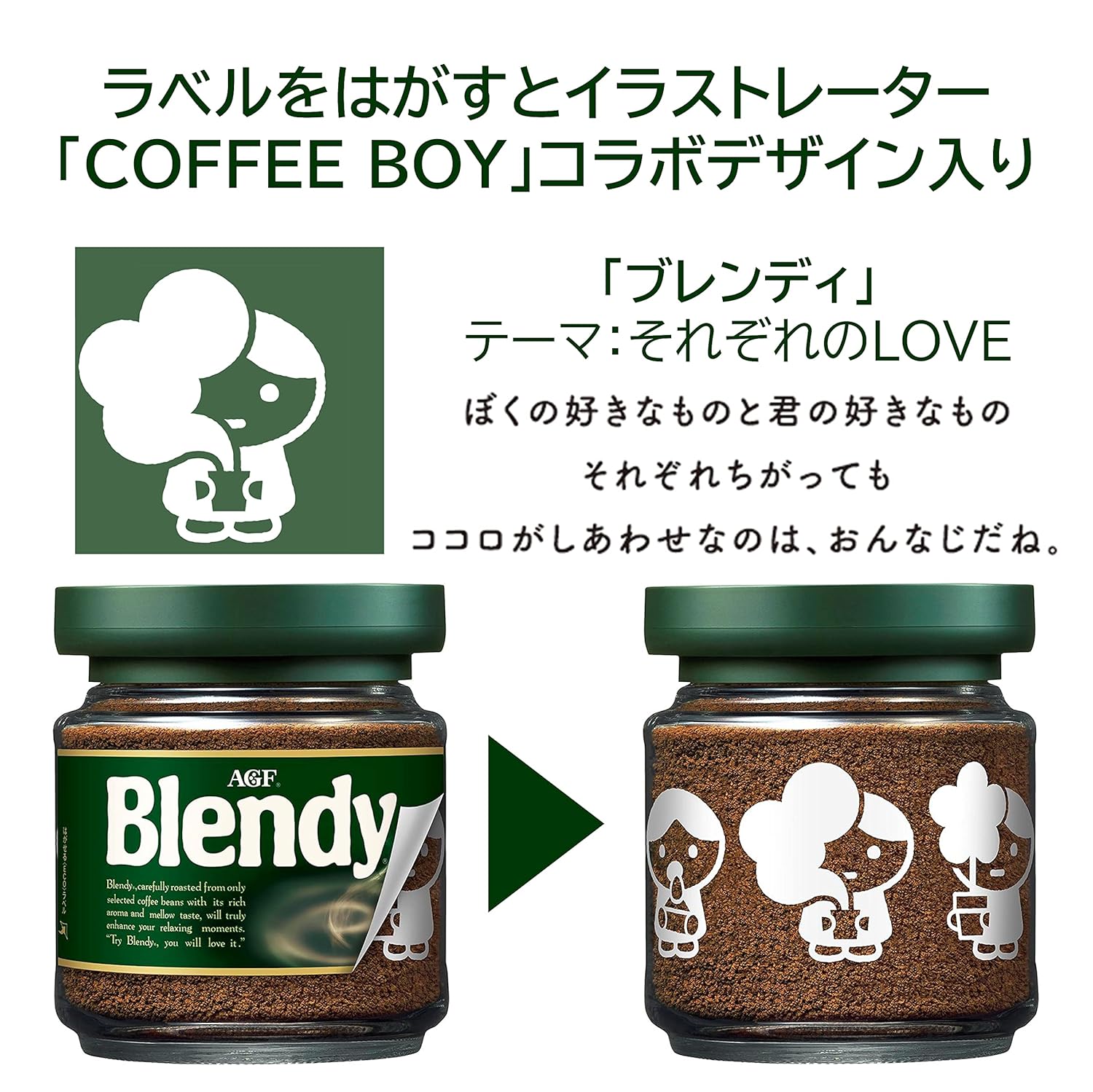 AGF Blendy COFFEE BOY Collaboration Instant Coffee Decoration Jar 80g [Refillable Jar] [Coffee that dissolves in water] [Coffee Canister] | Made in Japan