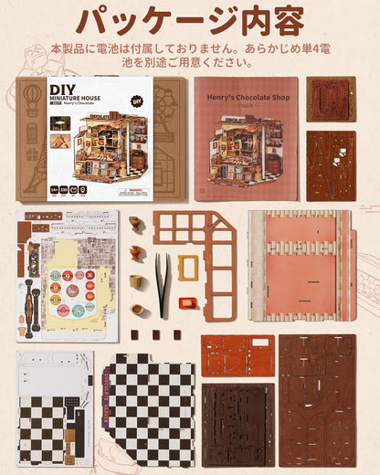 ROBOTIME DIY Miniature House Dollhouse Kit with LED Light – Handmade Mini Model, Figures &amp; Accessories Craft Set for Kids and Adults