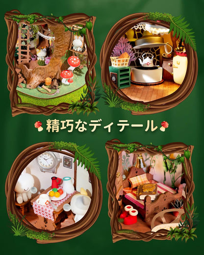 ROBOTIME DG179 Tree House DIY Miniature Dollhouse Kit – Handmade Mini Model with Figurines &amp; Accessories for Kids and Adults