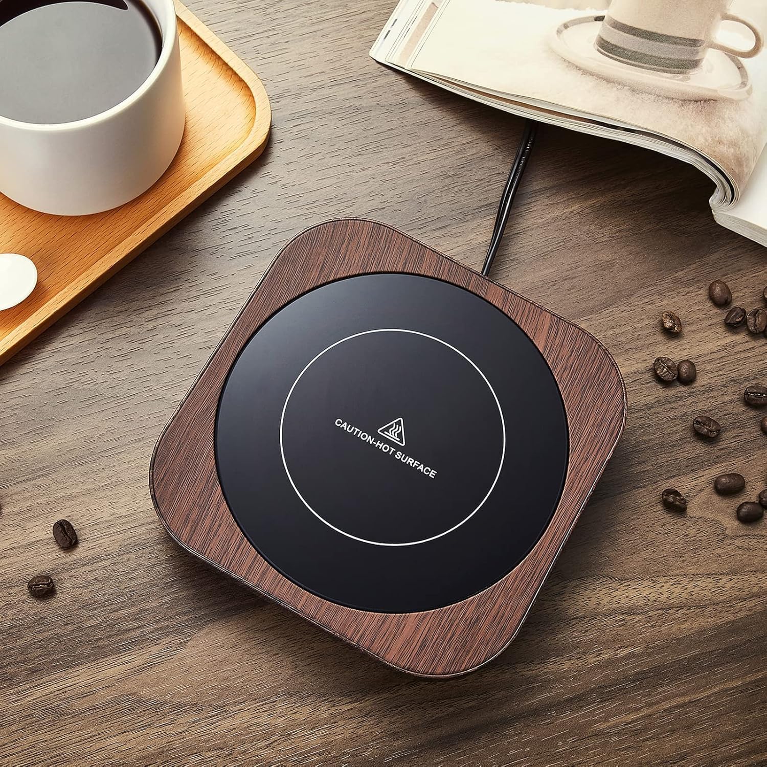 Wood Grain Cup Warmer – 3-Level Temperature Control Mug Warmer