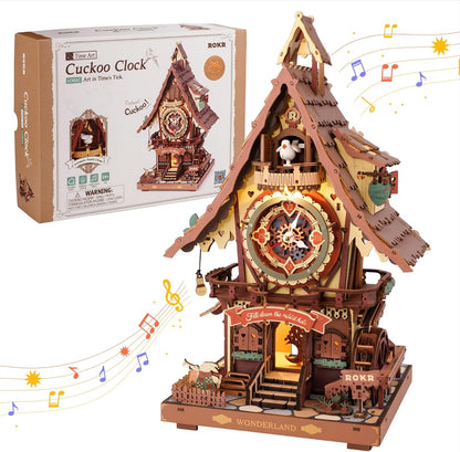 ROKR Hako Cuckoo Clock 3D Wooden Puzzle with LED – DIY Customizable Clock Model Kit, Home Décor Craft for Beginners