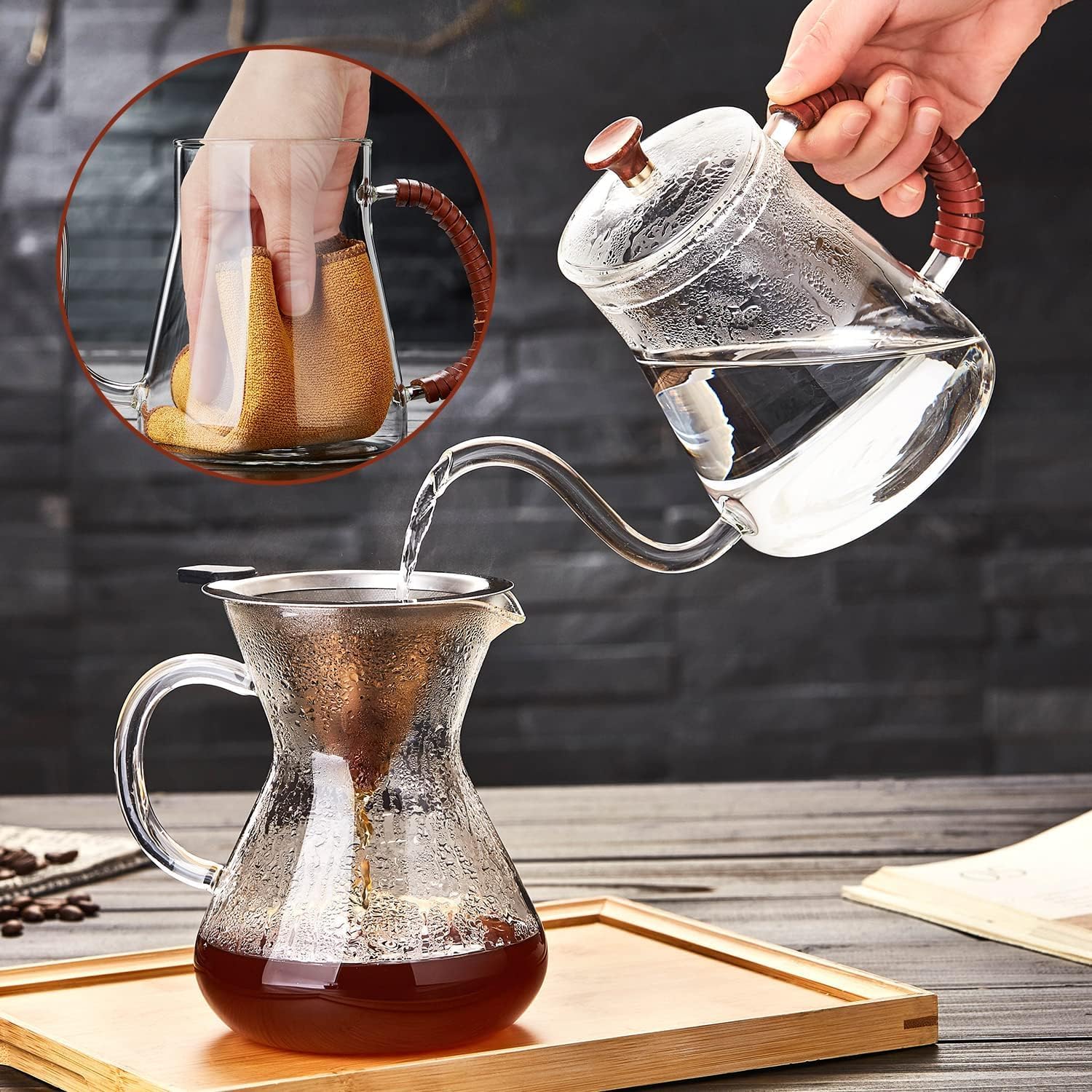 Pocarati Gooseneck Coffee Kettle – 680ml Heat-Resistant Glass Drip Pot