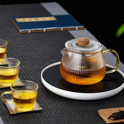 Pocarati Melon Glass Teapot 570ml – Heat-Resistant, Microwave Safe with Strainer &amp; Wooden Knob