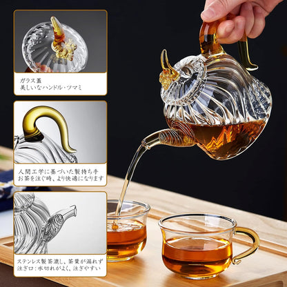 Heat-Resistant Glass Teapot 470ml – Cute Round Direct Fire Safe Tea Pot with Strainer