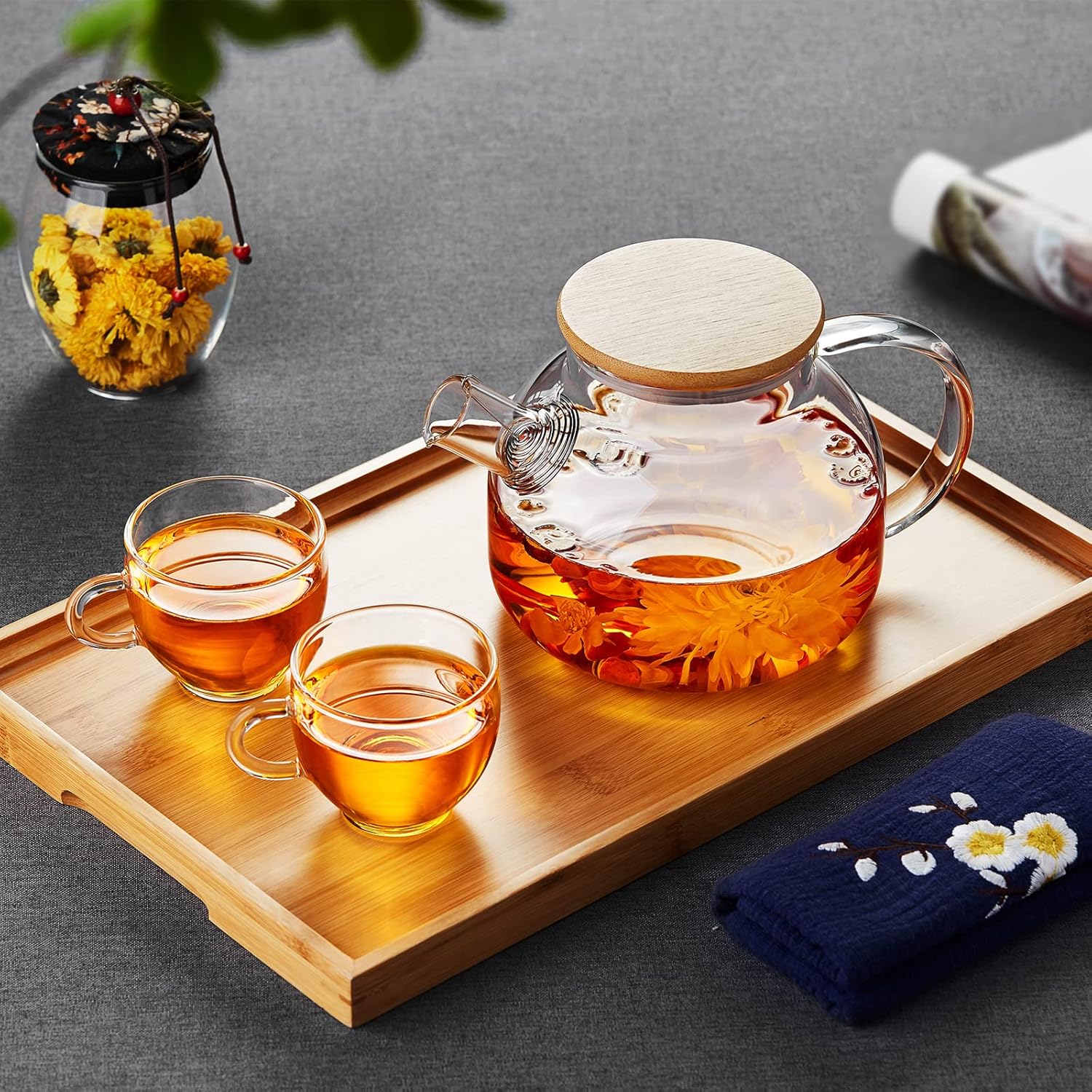 Heat Resistant Glass Teapot 1000ml – Transparent Direct Fire Compatible Tea Kettle for Black, Green, Fruit &amp; Flowering Tea