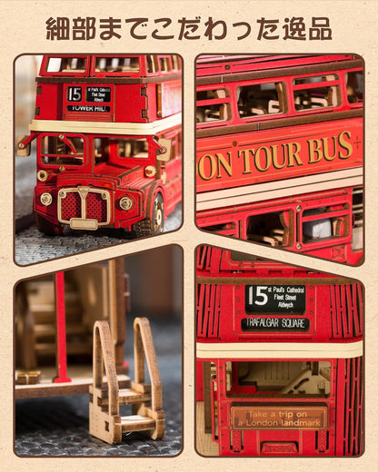 ROBOTIME TGM02 London Sightseeing Bus 3D Wooden Puzzle – DIY Mechanical Model Kit, Educational Craft for Kids &amp; Adults