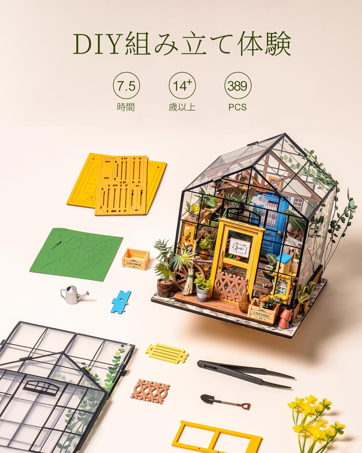 ROBOTIME DIY Miniature House Dollhouse Kit – Mini Model House with LED Light, Figures &amp; Accessories