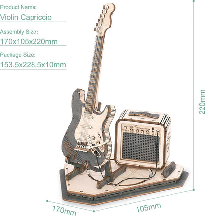 ROBOTIME Electric Guitar 3D Wooden Puzzle – DIY Craft Assembly Model Kit, Musical Instrument Series
