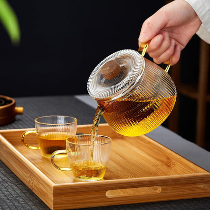 Pocarati Melon Glass Teapot 570ml – Heat-Resistant, Microwave Safe with Strainer &amp; Wooden Knob