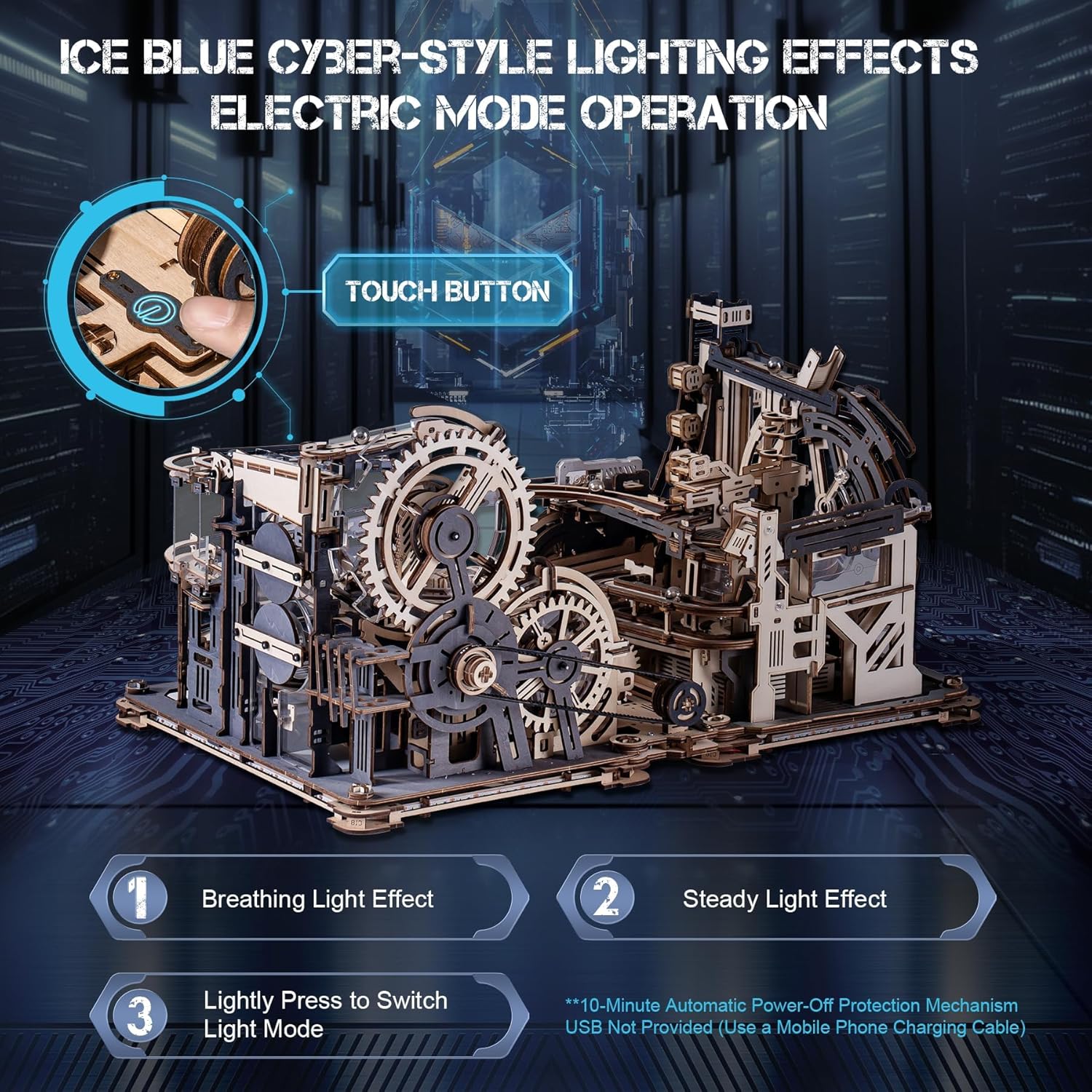 ROKR Electric Marble Run 3D Wooden Puzzle Set | DIY Mechanical Model Kit with Connectors