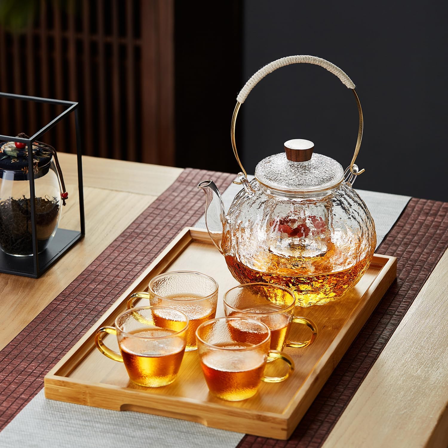 Pocarati Heat-Resistant Glass Teapot 1290ml – Large Capacity Direct Flame Safe with Glass Strainer