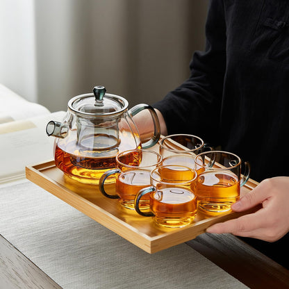 Heat-Resistant Glass Teapot 660ml – Clear Design with Navy Back Handle, Glass Infuser &amp; Lid