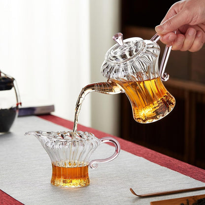 Pocaroty Pink Princess Tea Set 340ml – Handmade Glass Teapot with Cups &amp; Saucers for 2