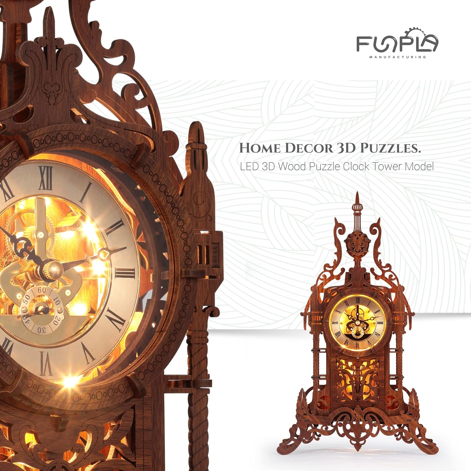FUNPOLA LED 3D Wooden Puzzle Clock | DIY Handmade Wall Clock with Nordic Design