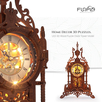 FUNPOLA LED 3D Wooden Puzzle Clock | DIY Handmade Wall Clock with Nordic Design