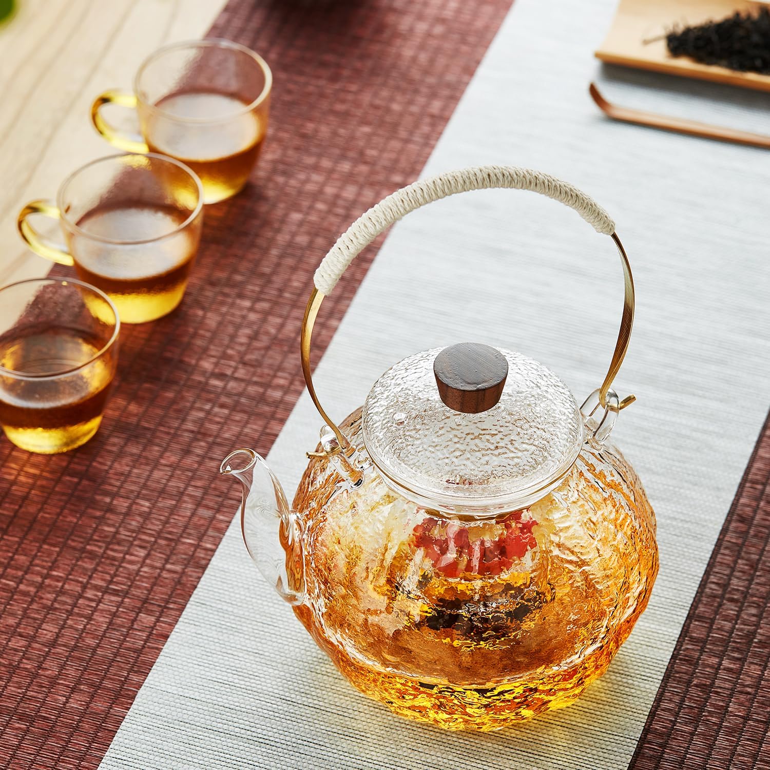 Pocarati Heat-Resistant Glass Teapot 1290ml – Large Capacity Direct Flame Safe with Glass Strainer