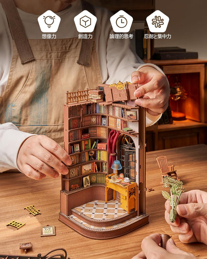 ROBOTIME TGE02 DIY Book Nook Kit – 3D Wooden Miniature House Puzzle, Handmade Bookshelf Decoration for Beginners