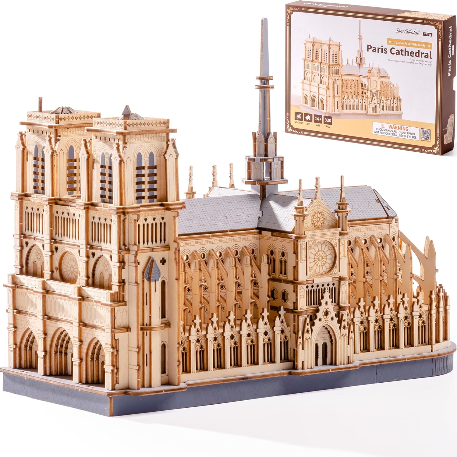 ROBOTIME TG511 Notre Dame Cathedral 3D Wooden Puzzle – DIY Architectural Model Kit, Handmade Craft &amp; Home Décor