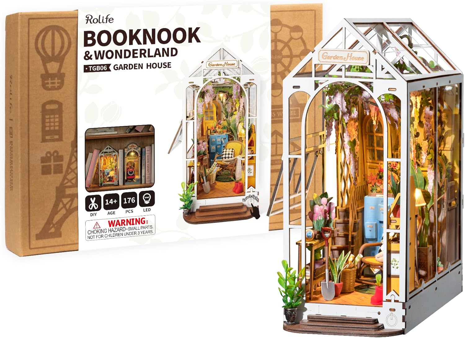 Rolife Flower Shop Book Nook Kit | DIY Wooden Miniature Dollhouse with LED Light