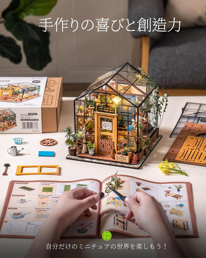 ROBOTIME DIY Miniature House Dollhouse Kit – Mini Model House with LED Light, Figures &amp; Accessories