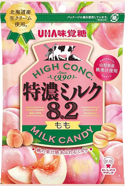 UHA Mikakuto Tokuno Milk 8.2, Peach, 3.3 oz (88 g) x 6 Bags