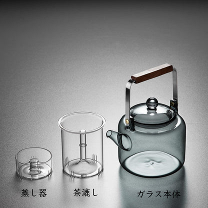 Heat-Resistant Black Glass Teapot 1000ml – Direct Fire Safe with Dual Removable Tea Strainers