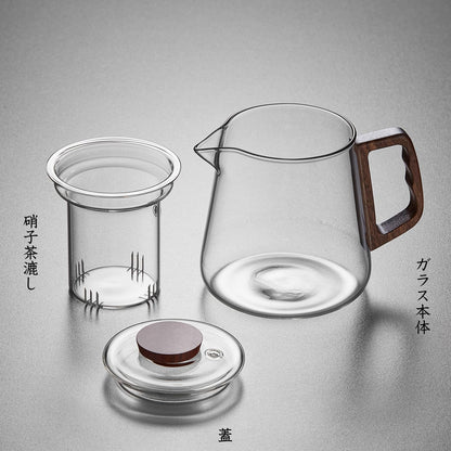 Handmade Heat-Resistant Glass Teapot 650ml – Direct Fire Safe with Wooden Handle &amp; Tea Infuser