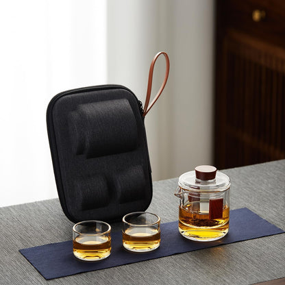 Pocaroty Portable Heat-Resistant Glass Tea Set 200ml – Travel Teapot with Cups, Strainer &amp; Storage Case