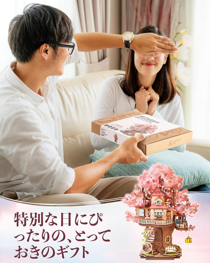 ROBOTIME Cherry Blossom 3D Wooden Puzzle – DIY Mechanical Model Kit, Japanese-Style Home Décor &amp; Educational Craft
