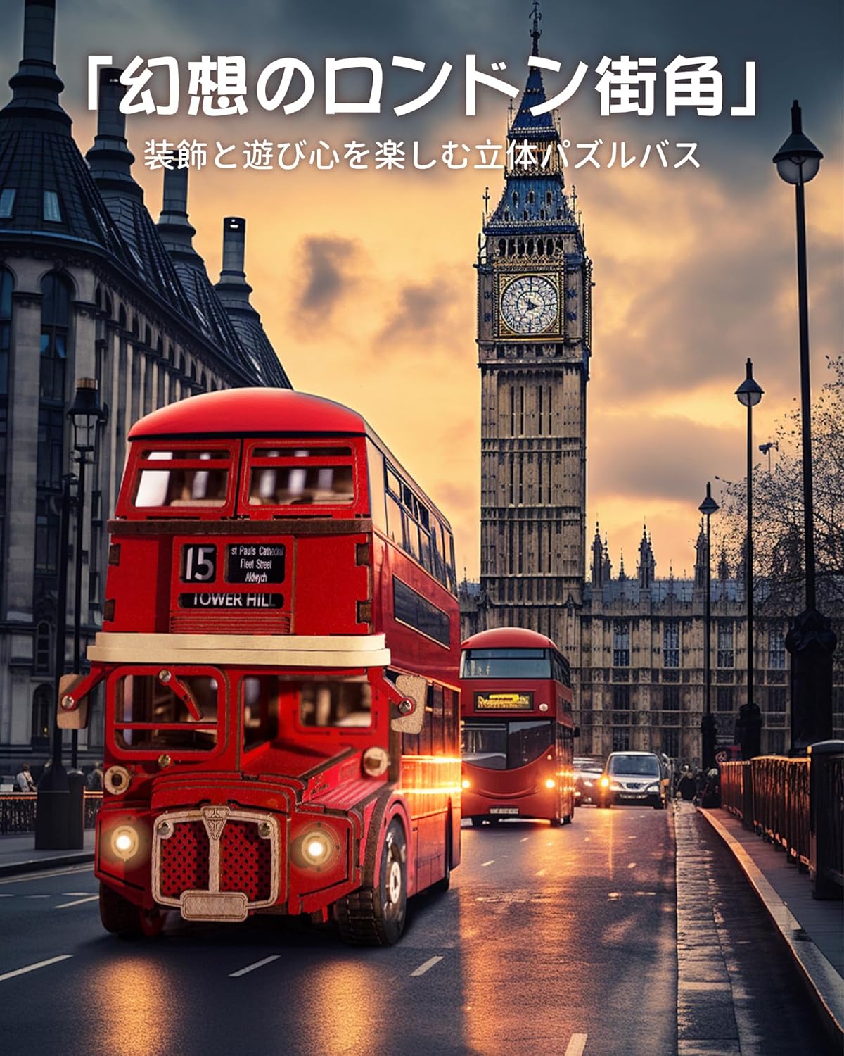 ROBOTIME TGM02 London Sightseeing Bus 3D Wooden Puzzle – DIY Mechanical Model Kit, Educational Craft for Kids &amp; Adults