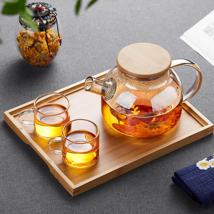 Pocarati Amber Heat-Resistant Glass Teapot 1000ml – Round Design, Direct Flame Safe, Large Capacity
