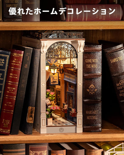 ROBOTIME DIY Book Nook Kit – 3D Wooden Puzzle Miniature Dollhouse with LED Light, Bookshelf Decoration for Beginners