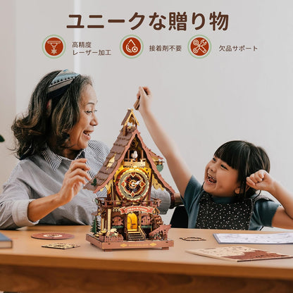 ROBOTIME Dove Clock 3D Wooden Puzzle with LED Lights – DIY Mechanical Clock Model Kit, STEM Educational Craft for Teens &amp; Adults
