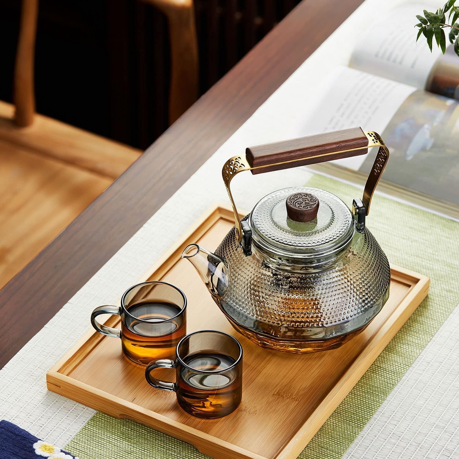 Pocarati Futon-Shaped Glass Teapot 1140ml – Heat-Resistant Direct Flame Safe Tea Pot