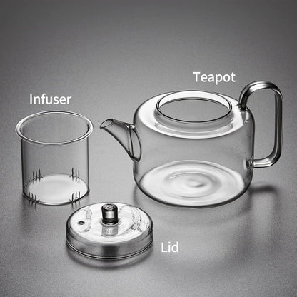 1050ml Glass Teapot Set with 4 Cups – Borosilicate Tea Maker with Removable Infuser, Stove Safe