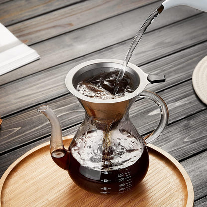 Pokaloti Coffee Server – 1000ml Heat-Resistant Glass Drip Coffee Maker with Stainless Steel Filter