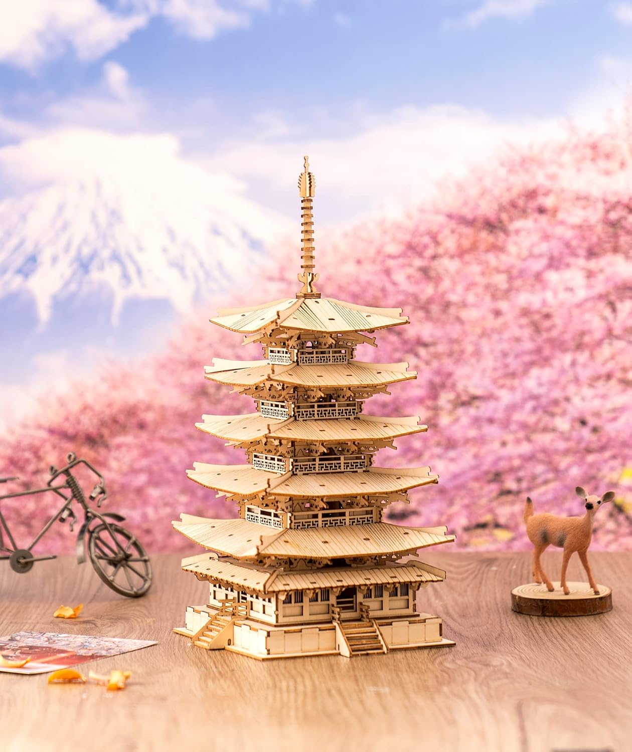 Rolife Five-Tier Pagoda 3D Wooden Puzzle | DIY Craft Model Gift for Kids &amp; Adults
