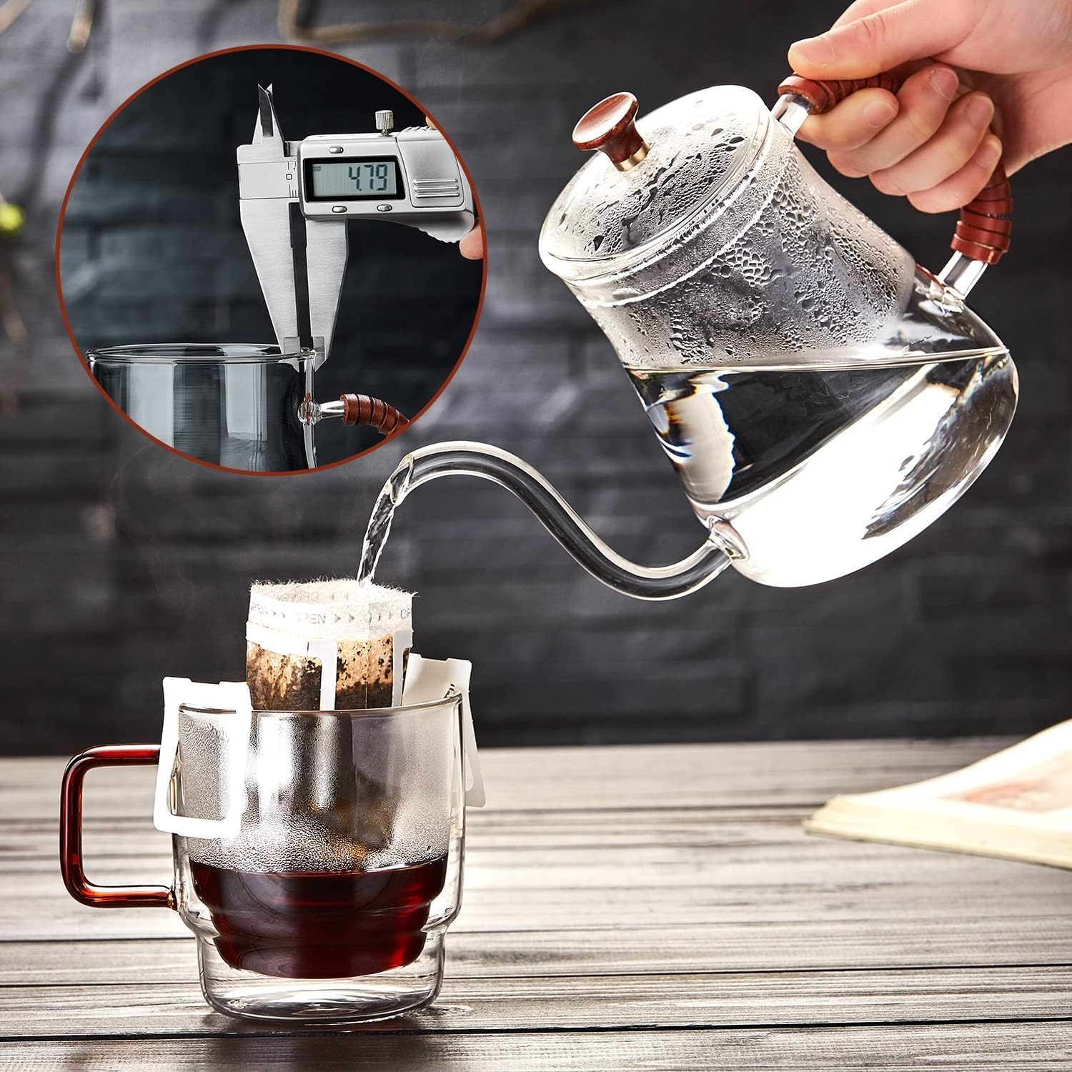 Pocarati Gooseneck Coffee Kettle – 680ml Heat-Resistant Glass Drip Pot