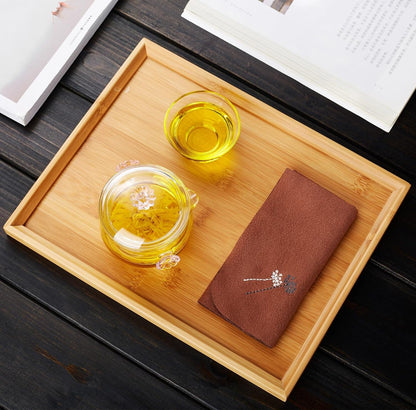 Bamboo Serving Tray – Rectangular Non-Slip Tea &amp; Food Tray, 36cm x 23cm