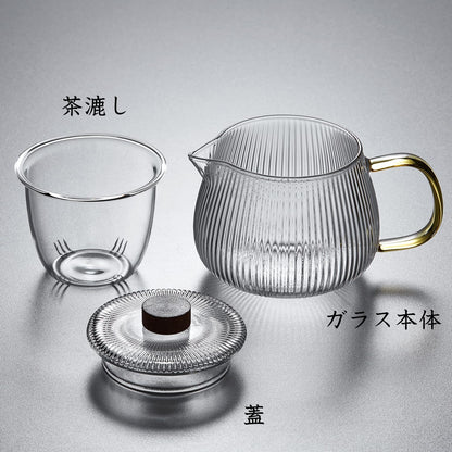 Pocarati Melon Glass Teapot 570ml – Heat-Resistant, Microwave Safe with Strainer &amp; Wooden Knob