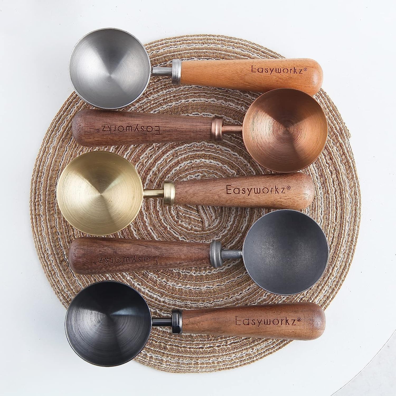 Easyworkz Retro Coffee Measuring Spoon – 10g Stainless Steel Scoop with Black Walnut Handle, Rose Gold