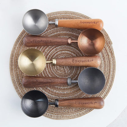 Easyworkz Retro Coffee Measuring Spoon – 10g Stainless Steel Scoop with Black Walnut Handle, Rose Gold