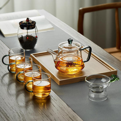 Pocarati Heat-Resistant Glass Teapot 490ml – Direct Flame &amp; Microwave Safe with Glass Infuser