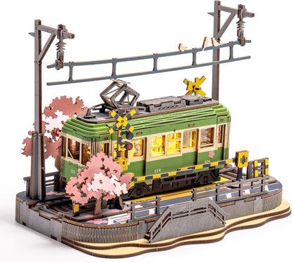 Rolife Cherry Blossom Journey 3D Wooden Puzzle | DIY LED Train Model with Japanese Style Decor