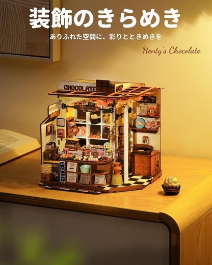 ROBOTIME DIY Miniature House Dollhouse Kit with LED Light – Handmade Mini Model, Figures &amp; Accessories Craft Set for Kids and Adults